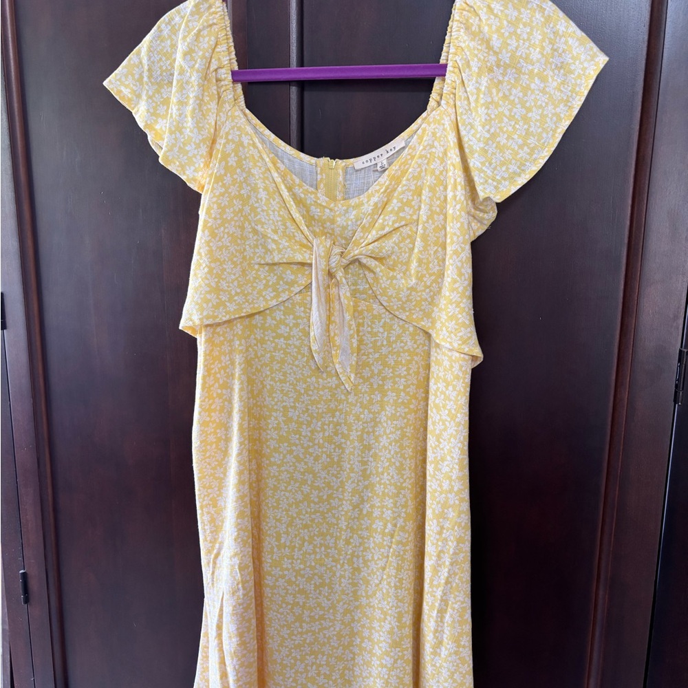 Copper Key Yellow Floral Tie-Front Dress